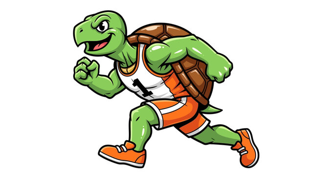 athletic running turtle mascot character a determined speedy tortoise sprinting in a race for sports and competition branding.