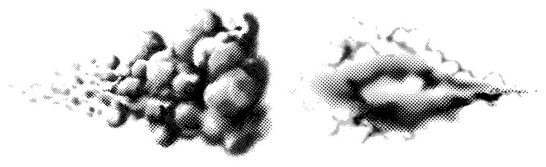 Halftone Smoke Clouds and Dust Trails Set, Pop Art Style Smoke Effect for Comic and Action Vector Design © Luka