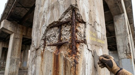 Fototapeta premium rusty bars, degraded concrete column