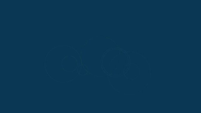 Yellow and blue circle flat geometric shapes expanding dynamically on a solid blue background.