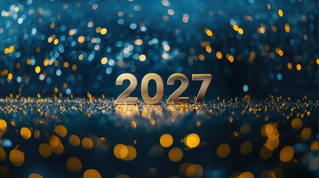 New year celebration for 2027 with lights and reflections at night