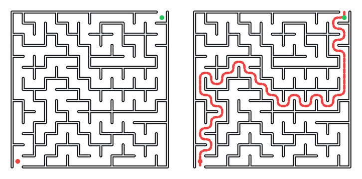 schematic  brain training labyrinth, entrance to exit, top-down view