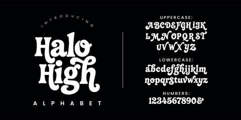 Halo high groovy retro display font alphabet playful wavy curly letter vector design © happy