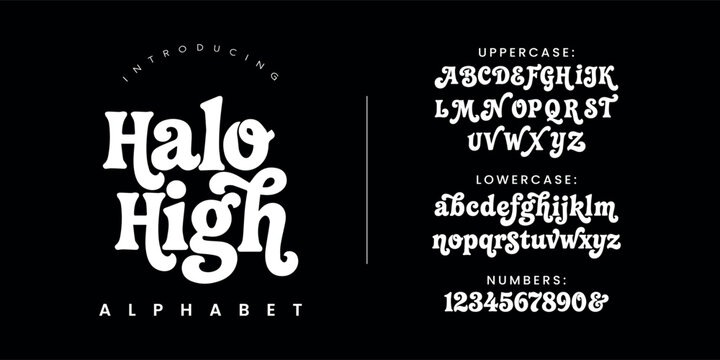 Halo high groovy retro display font alphabet playful wavy curly letter vector design
