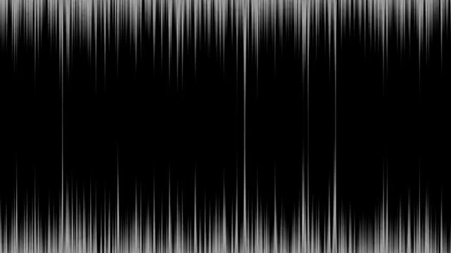 White equalizer audio lines vibrating rapidly from the top and bottom edges on a black backdrop.