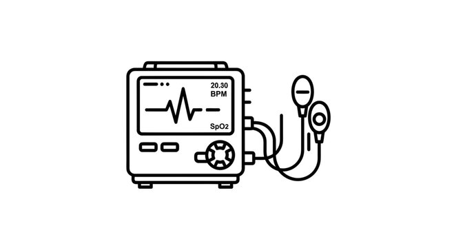 Medical Monitor Icon with ECG and SpO2 Readings, Healthcare Technology