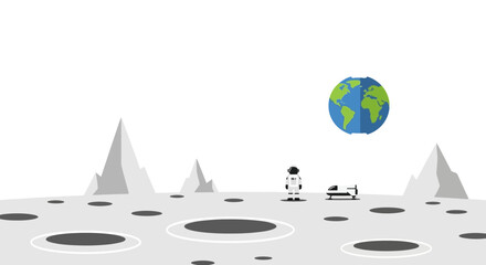 Astronaut on Moon Surface with Earth View and Spaceship © Ahmed
