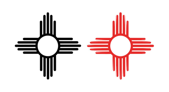 New Mexico Zia Symbol Icons: Black and Red on White Background