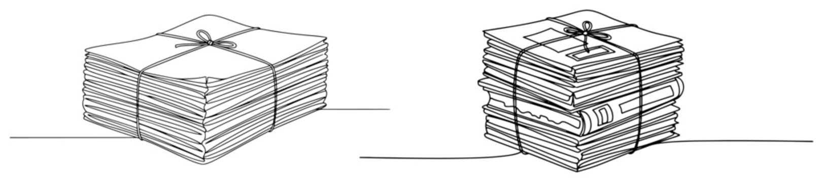 Newspaper Stacks One Line Drawing, Continuous Line Art of Paper Bundle for Media and Recycling Concepts