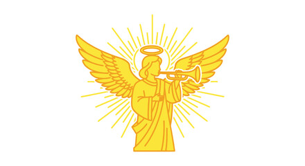 Golden Angel with Trumpet and Halo, Wings and Light Rays © Fridi