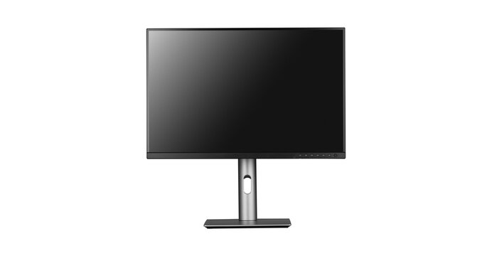 Clear front image of a modern monitor with a thin bezel and matte anti-glare coating. The silver metal stand features an ergonomic design. The photo is easy to integrate into website design due to its