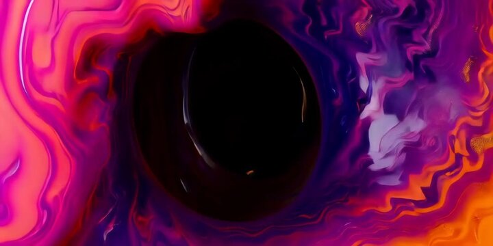 Vibrant liquid marble vortex with purple pink orange paint and gold glitter