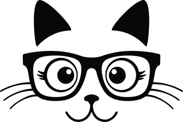 Obraz premium Cat With Glasses Icon - Cute Nerdy Kitty Face Vector for Pet Lovers and Teacher Design