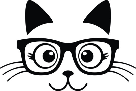 Cat With Glasses Icon - Cute Nerdy Kitty Face Vector for Pet Lovers and Teacher Design