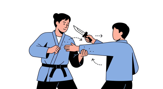 Martial Arts Self-Defense Against Knife Attack Illustration