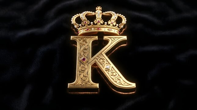 Golden Crowned Letter K Emblem Symbol.