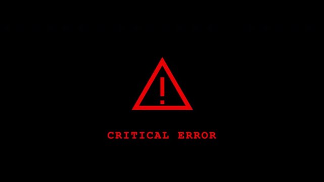 Red Warning Triangle and Critical Error Text with Glitch Distortion, System Failure Alert, Digital Malfunction Concept, Cyber Security Breach, Motion Graphic 4k video
