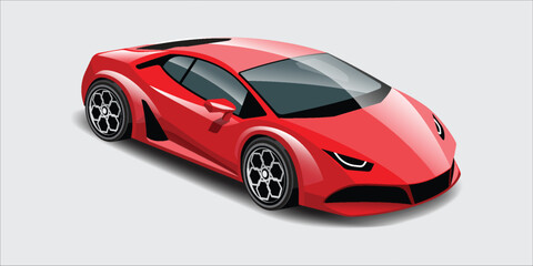 Naklejka premium High-performance red sports car vector illustration. Sleek modern supercar design with aerodynamic curves isolated on a light gray background.