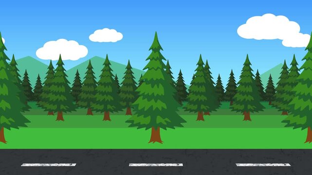 林の横にある道路の背景アニメーション