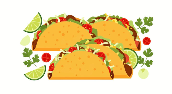 Fresh Crunchy Tacos with Lime and Cilantro Illustration