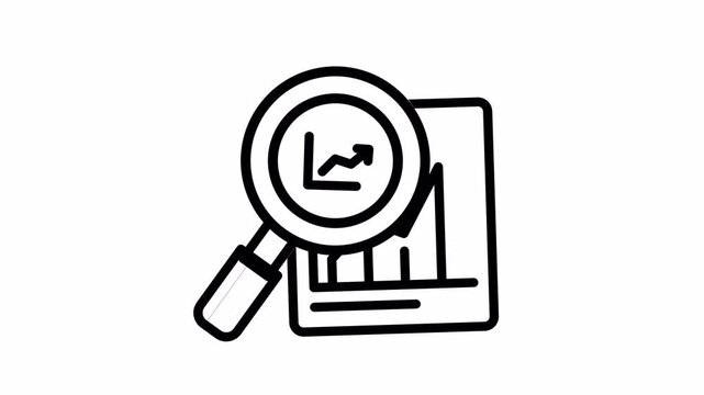 Business chart analysis animation icon with magnifying glass over financial growth graph for corporate presentation