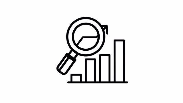 Data analytics and market research animation icon with growth bar graph and loupe tool for business growth