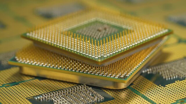 Central processing units close up highlighting the intricate pin layout on the chips