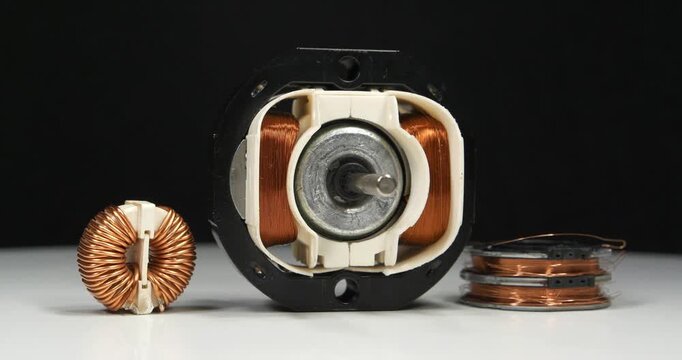 Rotor or armature and stator of electric motor with copper coils from various household appliances