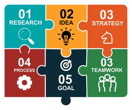 Puzzle Pieces 6 Step Process Infographic Business Vector Template