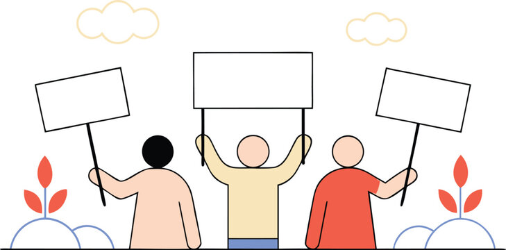 Protesters holding blank signs with social issues blank space protest sign protest rally political protest placards