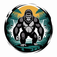 Large gorilla standing on a stump. © Herman