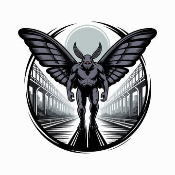 Mothman creature with large wings standing.