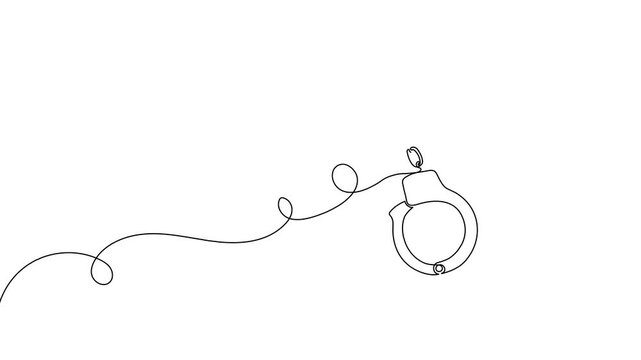 Continuous one line handcuff handcuffs crime criminal drawing police single. Handcuff one line art justice hand jail handcuffed arrest stroke prisoner law lawyer prison person vector illustration.