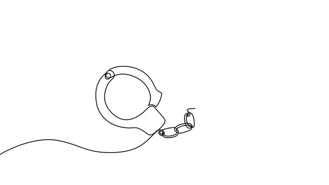 Continuous one line handcuff handcuffs crime criminal drawing police single. Handcuff one line art justice hand jail handcuffed arrest stroke prisoner law lawyer prison person vector illustration.