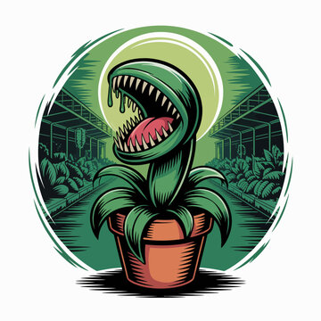 Venus Flytrap Plant Closeup Illustration.