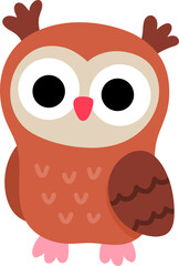 Obraz premium Vector cartoon baby owl isolated on white background. Funny little bird clipart. Cute forest animal child icon for kids. Flat woodland element. Woods owlet illustration