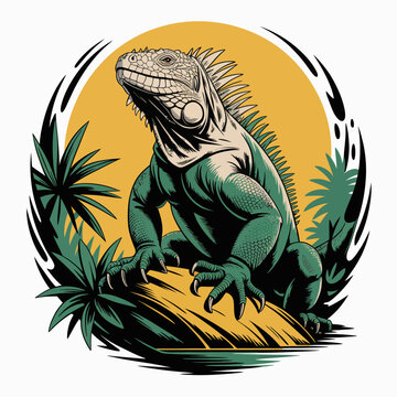 Green Iguana Reptile Closeup Portrait.