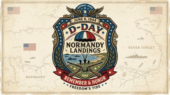 Vintage emblem commemorating the historic D Day Normandy landings in France