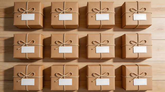 Twelve wrapped gift boxes on wooden surface symbolizing the limitless potential of digital design