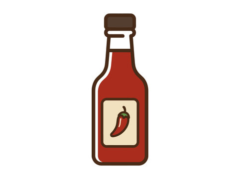 Red hot sauce bottle with label.