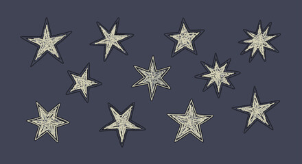 Obraz premium rustic hand drawn stars seamless pattern on a dark background textured star shapes for vintage style decorative designs and festive digital wallpaper