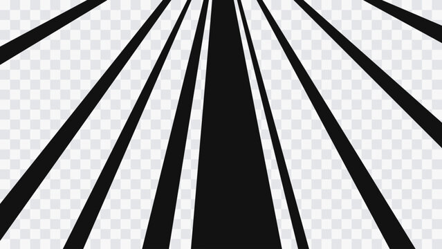 Abstract manga speed lines background with dramatic black radial rays isolated on transparent background.