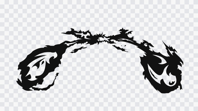 Abstract manga fireball clash effect with dynamic black energy streams isolated on transparent background. Anime style explosive attack collision for comic battles, action scenes, fantasy visuals.