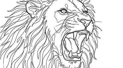 Roaring Lion Head Line Art - Fierce Animal Illustration © sobah
