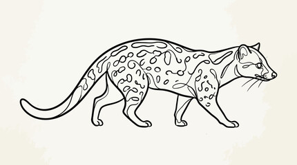 Fototapeta premium Spotted Civet Cat Walking Line Art Illustration, Wild Animal Sketch