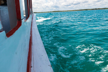 Fototapeta premium Photo of sea water from a ship that is moving, the atmosphere feels beautiful and calm