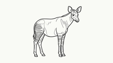 Fototapeta premium Okapi Line Art Drawing: Unique African Forest Giraffe Relative