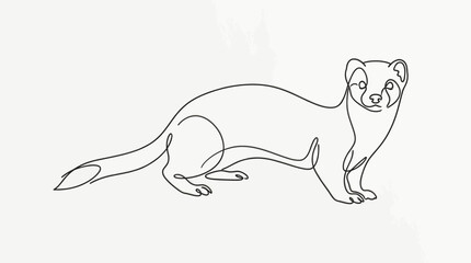 Fototapeta premium Minimalist Line Art Illustration of a Weasel Standing on a White Background