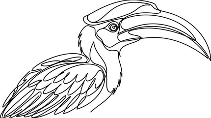 Elegant Hornbill Bird Line Art - Minimalist Wildlife Illustration © ZAHZI