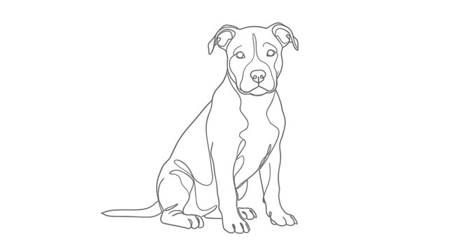 Pitbull Dog Line Art Sitting Isolated White Background